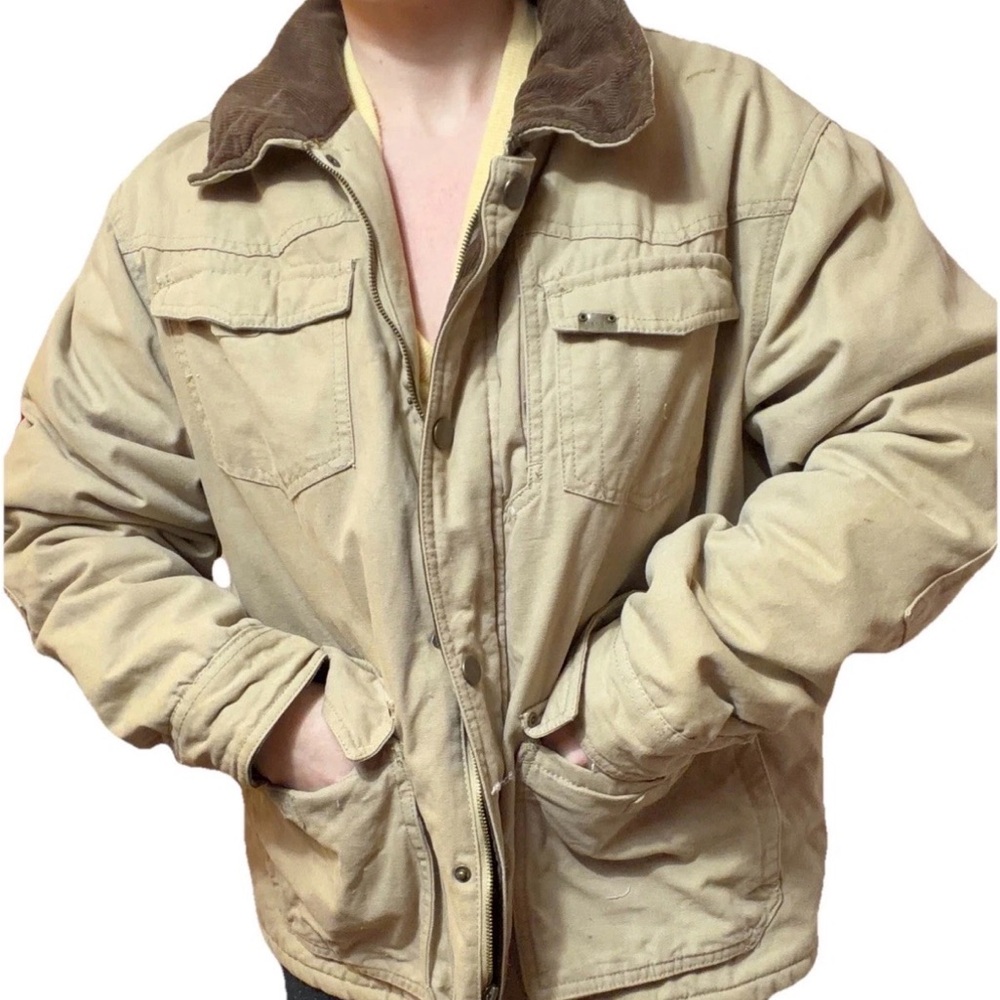 Wrangler Mens XL Khaki Sherpa Fleece Lined Chore Jacket Barn Utility Full Zip